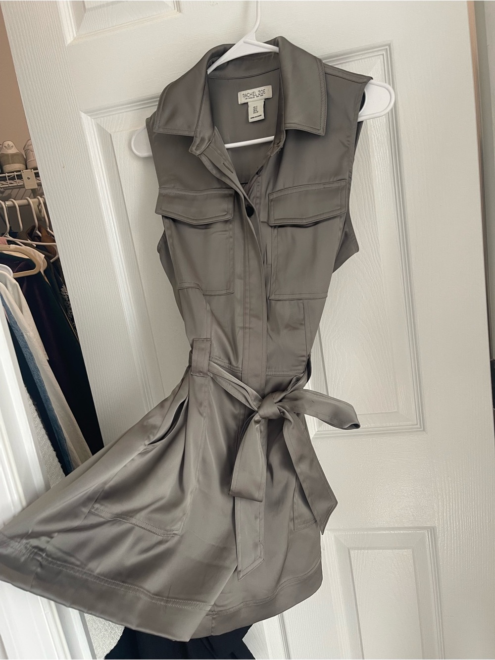 Sleeveless Utility romper with Waist Tie - Taupe